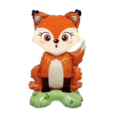 Balon din folie metalizata, flippy, mini figurine animalute, model vulpe, tematica aniversare, 35x61 cm, ambalaj individual, pai inclus, umflare cu ae foto