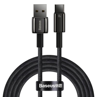 Cablu Date si Incarcare USB-A - USB-C Baseus Tungsten Gold, 100W, 2m, Negru CAWJ000101 foto