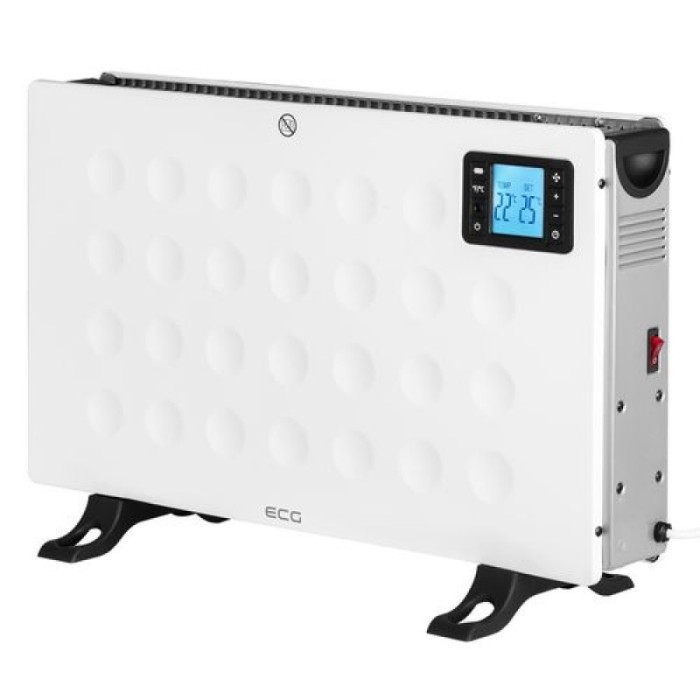 Convector electric de podea ECG, 2000 W, 3 trepte, termostat, ecran LCD, timer, ventilator turbo, telecomanda, metal, Alb