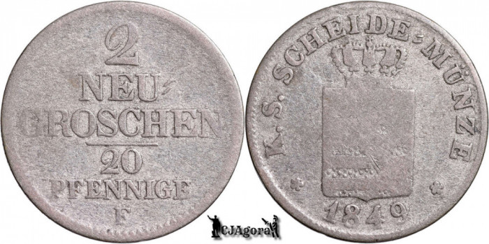 1849 F, 2 Neugroschen / 20 Pfennige - Frederic - Regatul Saxoniei