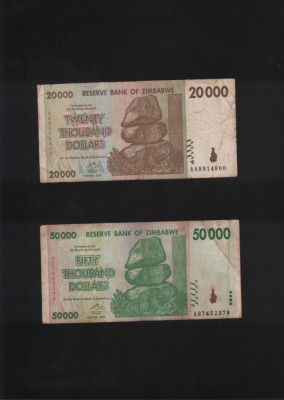 Zimbabwe 20000 + 50000 dollars 2008 foto