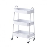 Cumpara ieftin Carucior depozitare cu 3 Rafturi, Metalic, 44x30x78 cm, Roti si Blocator &ndash; Compact, Mobil, Util, Alb