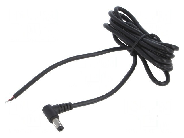 Cablu DC 5,5/2,5 cu mufă &icirc;n unghi negru 1,5m 2x0,5mm2 -20&divide;80&deg;C