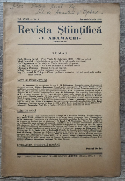 Revista Stiintifica V. Adamachi, ianuarie-martie 1941