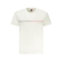 Tommy Jeans Tricou barbati, cu imprimeu si mini logo pe maneca, Slim Fit, Alb, S