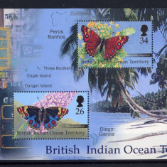 263-BRITISCH INDIAN OCEAN-FLUTURI-colita cu 2 timbre nastampilate MNH