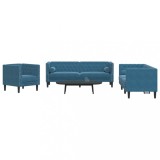 VidaXL Set canapele Chesterfield perne rulou 3 piese albastru catifea