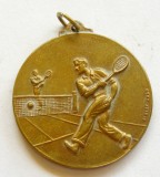 v876 MEDALIE SPORTIVA TENIS DE CAMP 1952 ARAD COMITETUL PENTRU CULTURA FIZICA SI SPORT BRONZ 37mm 24g STARE EXCELENTA