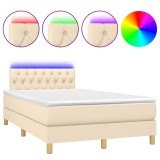 Cumpara ieftin Pat cu arcuri, saltea si LED, crem, 120x200 cm, textil