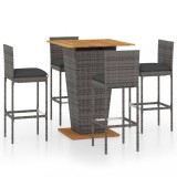 VidaXL Set mobilier bar de grădină cu perne, 5 piese, gri, poliratan