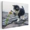 Tablou pisicuta jucandu-se cu o floare Tablou canvas pe panza CU RAMA 30x40 cm