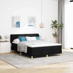 vidaXL Pat cu arcuri și saltea crem 90x200 cm Negru 140 x 200 cm