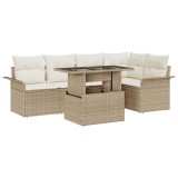 Set de Sofa pentru Grădină vidaXL cu 6 Piese și Pernuțe Bej Poly Rattan