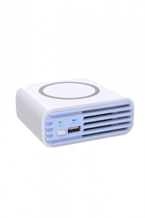 Purificator de Aer 3 in 1, Multifunctional, Incarcator Wireless pentru Telefon, Incarcare USB, Fara filtru, Compact si Portabil, Alb-Albastru