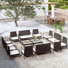 Set mobilier de gradina cu perne, 16 piese, negru, poliratan GartenMobel Dekor