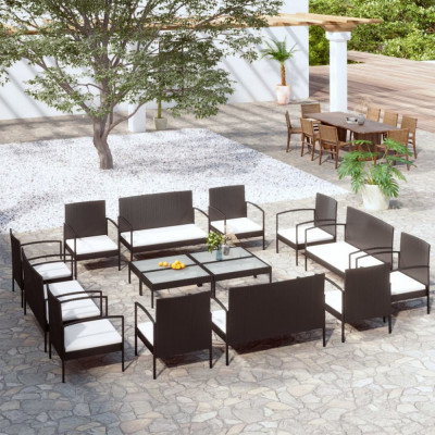 vidaXL Set mobilier de grădină cu perne, 16 piese, negru, poliratan foto