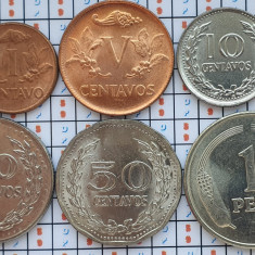 set 6 monede Columbia 1, 5, 10, 20, 50 centavos 1 peso 1960 - 1980 UNC - A024