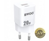 Incarcator Retea BWOO BO-CDA156 20W 3A 1 x USB-A - 1 x USB-C Alb