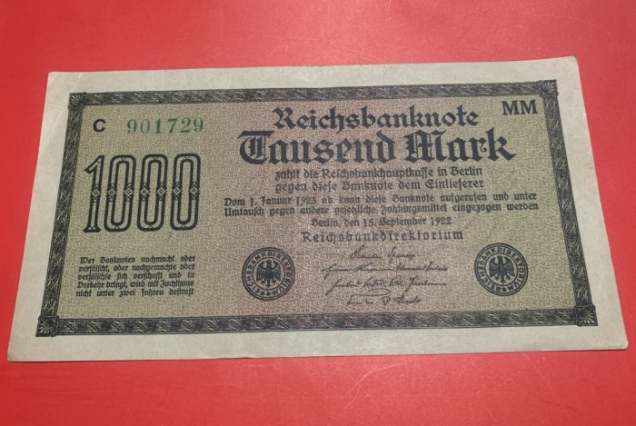 Bancnota Germania 1.000 mark 15 septembrie 1922 seria verde