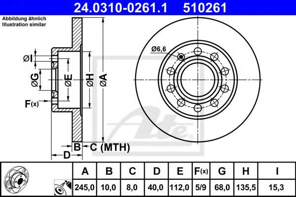 Disc frana AUDI A4 Cabriolet (8H7, B6, 8HE, B7) (2002 - 2009) ATE 24.0310-0261.1