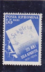ROMANIA 1956 - 25 DE ANI DE LA APARITIA ZIARULUI &amp;quot;SCANTEIA&amp;quot;,MNH - LP 415 foto