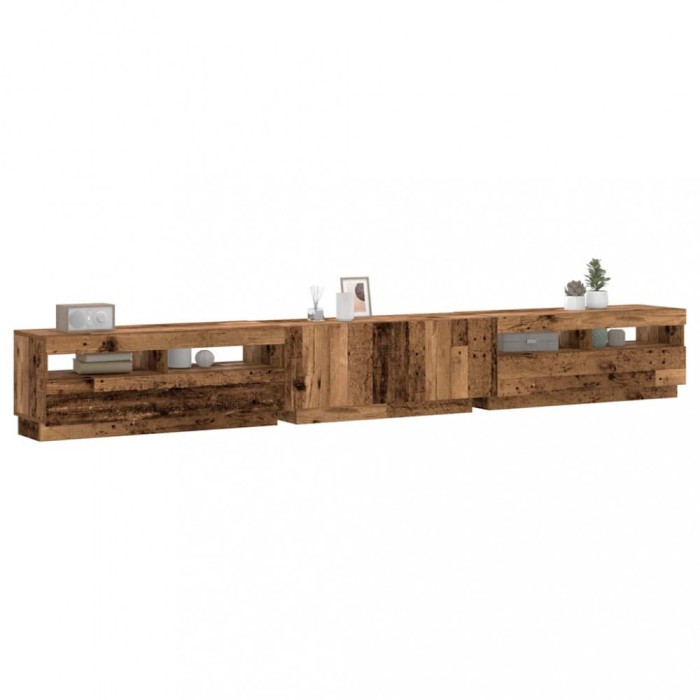 vidaXL Dulap TV cu lumini LED lemn vechi 300x35x40 cm lemn prelucrat