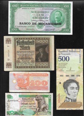 Set 5 bancnote de prin lume adunate (cele din imagini) #424 foto