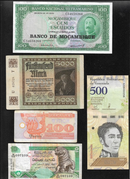 Set 5 bancnote de prin lume adunate (cele din imagini) #424