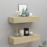 Dulapuri perete Gossi, 2 buc, Stejar, 60x23.5x10 cm, MDF, Sertare, Raft suspendat, Mobila depozitare, Polite, Etajere