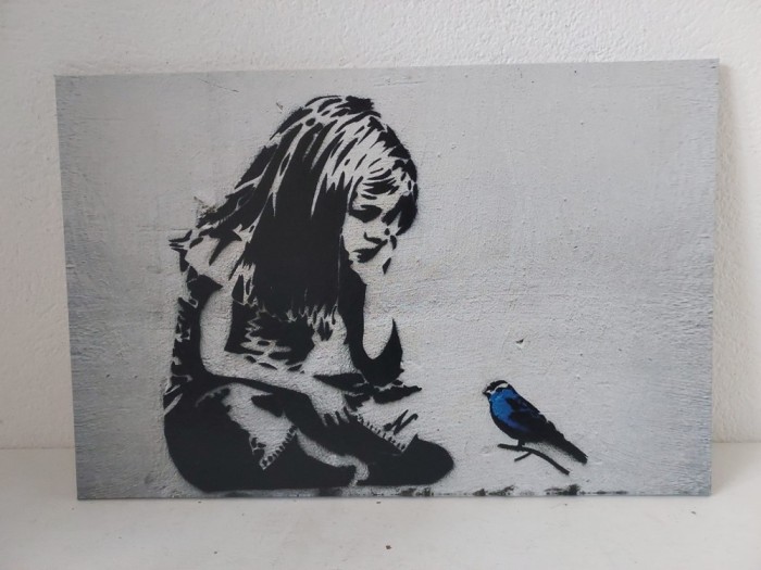 Tablou reproducere &quot;Girl with blue bird&quot; a artistului Banksy. 20x30cm