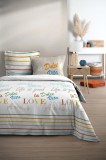 Lenjerie Dolcevita Pat Dublu, 3 Piese, Cearsaf Pilota 240x220cm, 2 Fete De Perna 63&times;63cm, Culoare Multicolor, 100% Bumbac Oeko Tex