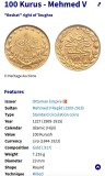 MONEDA AUR 22K - 100 KURUS - Pandantiv - 1909 - 7.5g - 725lei/gr.