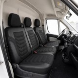 Cumpara ieftin Set huse scaune premium PANDA pentru FORD TRANSIT MK8 2014-2023, Piele ecologica si material textil, Negru Gri