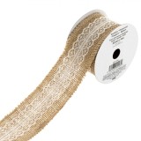Panglica Iuta Naturala cu Dantela Alba, 4m x 53mm, Decoratiuni Rustice, DIY, Aranjamente Florale, Cadouri