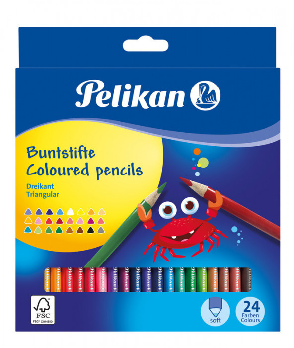 Creioane color, set 24 culori, sectiune triunghiulara