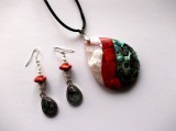 Set sidef paua si coral rosu, set bijuterii 39491