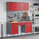 VidaXL Set dulap lucru &amp; panou c&acirc;rlige, 8 piese, roșu, MDF &amp; metal