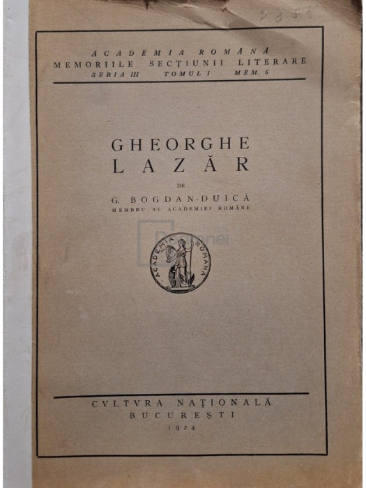 G. Bogdan Duica - Gheorghe Lazar (editia 1924)