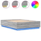 Cadru de pat cu lumini LED gri sonoma 120x200 cm lemn prelucrat