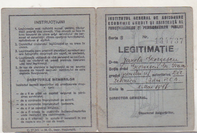 bnk div Legitimatie Institutul General de Asigurare Economie Credit 1947 foto