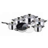 Set de 12 elemente din inox cu capac 16 cm, 18cm, 20cm, 24cm, plus o tigaie marmorata cu capac 24cm, gri, Kinghoff