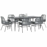 VidaXL Set de sufragerie de grădină de 7 piese sticlă poliratan gri 3334483