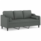 Canapea cu 3 locuri cu pernute, gri inchis, 180 cm, textil