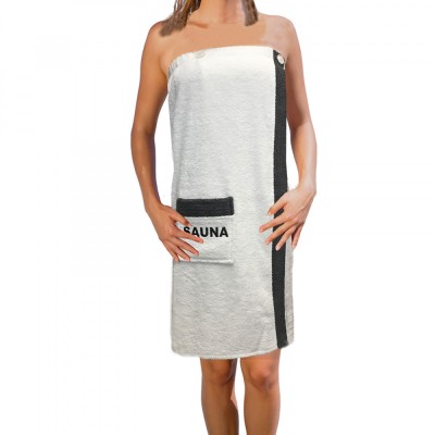 Halat de sauna pentru femei Jemidi, Universal, Alb / Negru, Bumbac organic, 54969.02 foto
