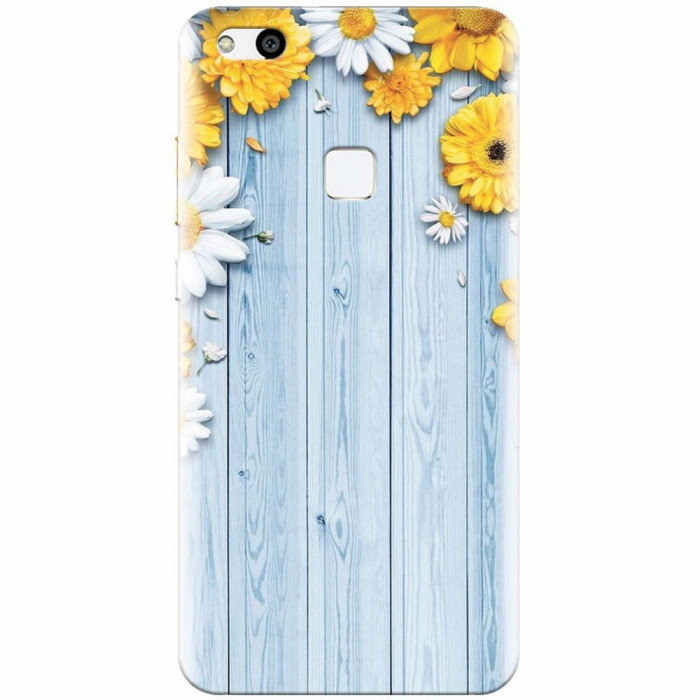 Husa silicon pentru Huawei P10 Lite, Sunflower On Blue Wood