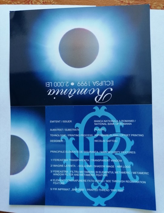 2000 lei Eclipsa UNC in pliant de prezentare BNR