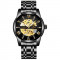 Ceas Luxury Diamond Full Automatic Skeleton Tevise Black Gold 2020 Barbati