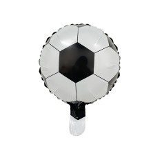 Balon din folie metalizata, flippy, mini figurine, model minge de fotbal, tematica aniversare, 30x24 cm, ambalaj individual, pai inclus, umflare cu ae