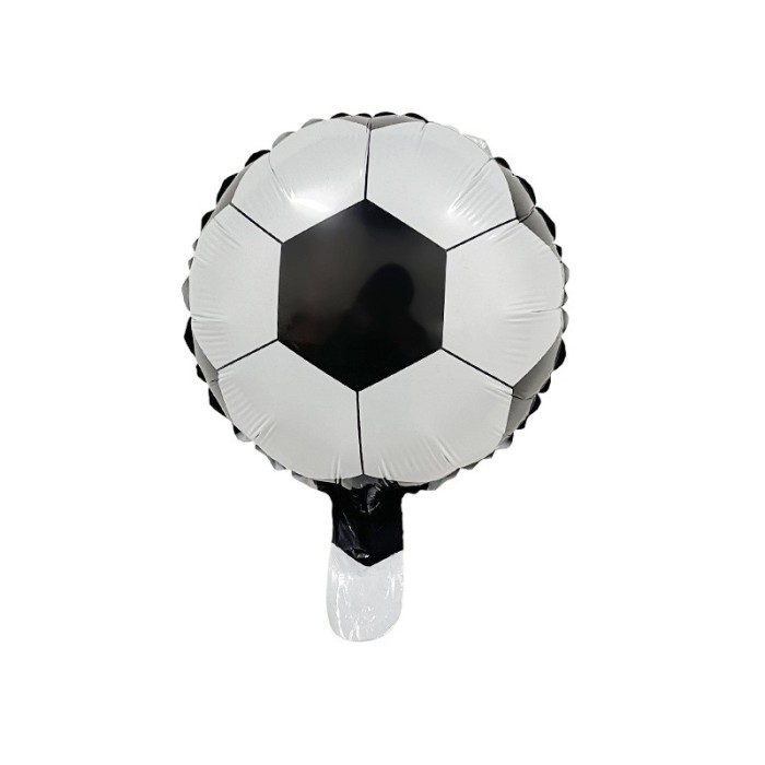 Balon din folie metalizata, flippy, mini figurine, model minge de fotbal, tematica aniversare, 30x24 cm, ambalaj individual, pai inclus, umflare cu ae