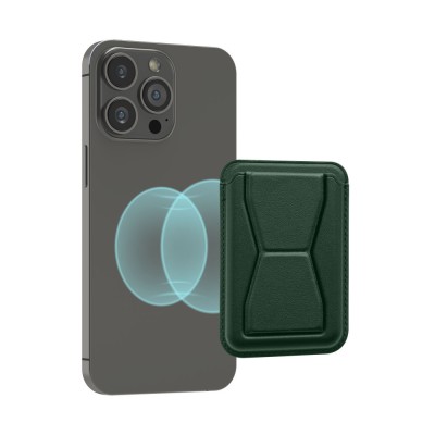 Card pocket magnetic Kwmobile pentru telefoane, Verde inchis, Piele ecologica, KWM000022OV002C foto